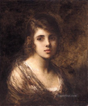 アレクセイ・ハルラモフ Painting - 若いブルネットの少女の肖像画アレクセイ・ハルラモフ